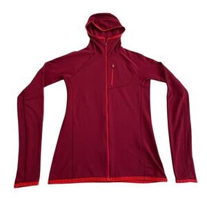 Marmot Hoodie Jacket Womens Small Pink Red Full Zip Grid Fleece Hiking Outdoor